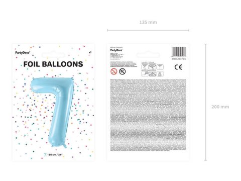 Balon foliowy Cyfra 7, 86cm, jasny niebieski Partydeco Balon foliowy Cyfra 7, 86cm, jasny niebieski Partydeco