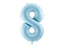 Balon foliowy Cyfra 8, 86cm, jasny niebieski Partydeco