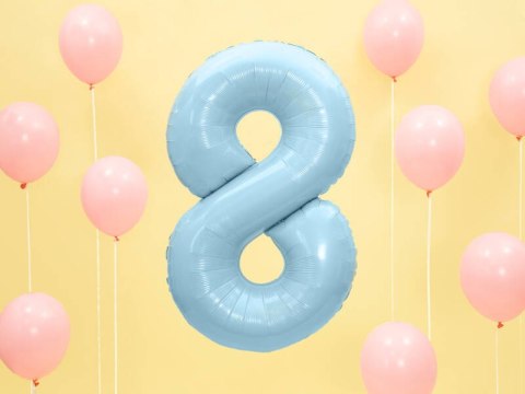 Balon foliowy Cyfra 8, 86cm, jasny niebieski Partydeco Balon foliowy Cyfra 8, 86cm, jasny niebieski Partydeco