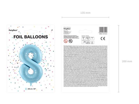 Balon foliowy Cyfra 8, 86cm, jasny niebieski Partydeco Balon foliowy Cyfra 8, 86cm, jasny niebieski Partydeco