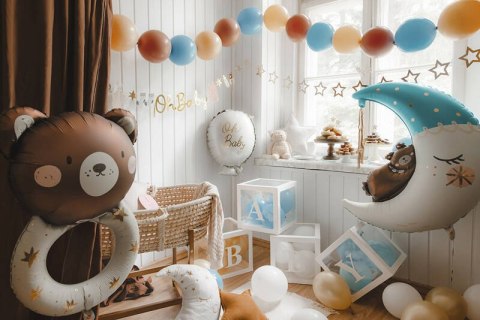 Balon foliowy Miś na księżycu, niebieski, 80x98 cm Partydeco Balon foliowy Miś na księżycu, niebieski, 80x98 cm Partydeco