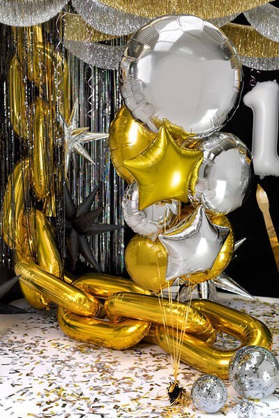 Balon foliowy okrągły Pastylka, złoty, 80 cm Partydeco Balon foliowy okrągły Pastylka, złoty, 80 cm Partydeco