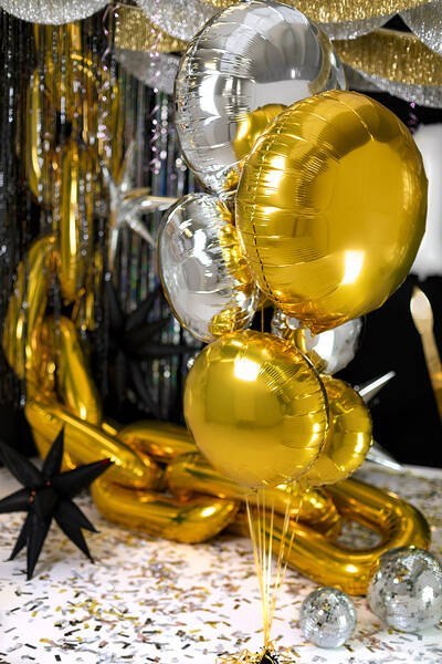 Balon foliowy okrągły Pastylka, złoty, 80 cm Partydeco Balon foliowy okrągły Pastylka, złoty, 80 cm Partydeco