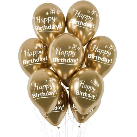 Balony urodzinowe złote Chrom Happy Birthday, 30cm, 50 szt. Flowballoons Balony urodzinowe złote Chrom Happy Birthday, 30cm, 50 szt. Flowballoons