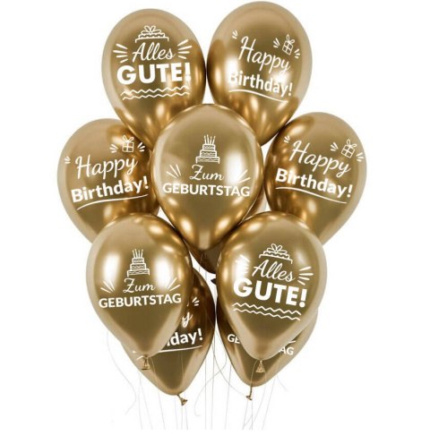 Balony urodzinowe złote Chrom Zum Geburtstag, 30cm, 50 szt. Flowballoons Balony urodzinowe złote Chrom Zum Geburtstag, 30cm, 50 szt. Flowballoons
