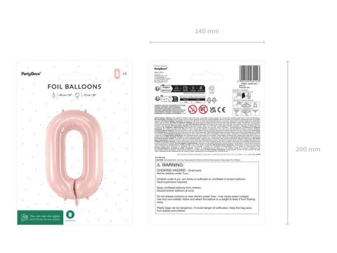 Balon foliowy Cyfra ''0'', 72cm, jasny różowy Partydeco Balon foliowy Cyfra ''0'', 72cm, jasny różowy Partydeco