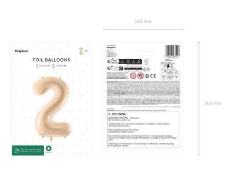 Balon foliowy Cyfra 2, 72cm, beżowa, kremowa Partydeco Balon foliowy Cyfra 2, 72cm, beżowa, kremowa Partydeco