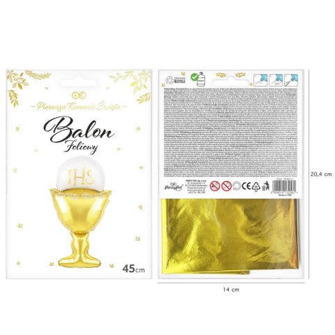 Balon foliowy Kielich z hostią złoto-biały 45cm PartyPal Balon foliowy Kielich z hostią złoto-biały 45cm PartyPal