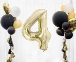 Balon foliowy, cyfra 4, złota, szampańska, 85 cm Godan