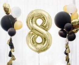 Balon foliowy, cyfra 8, złota, szampańska, 85 cm Godan