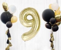 Balon foliowy, cyfra 9, złota, szampańska, 85 cm Godan