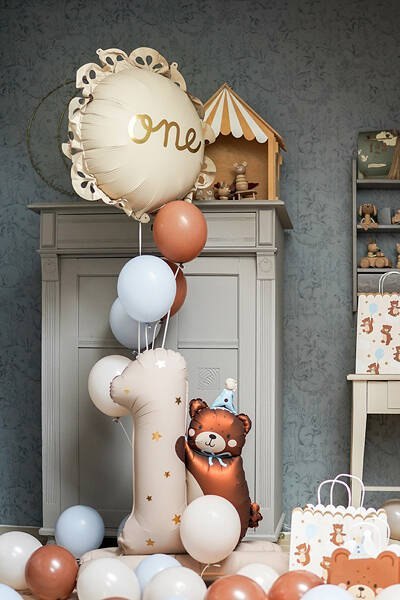 Balon foliowy stojący na Roczek, Cyfra "1" z Misiem, 81cm Partydeco Balon foliowy stojący na Roczek, Cyfra "1" z Misiem, 81cm Partydeco