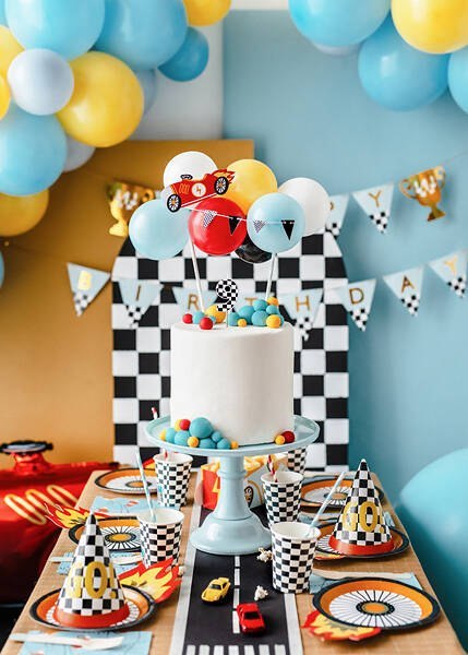 Balonowy topper na tort Autko, mix, 29 cm Partydeco Balonowy topper na tort Autko, mix, 29 cm Partydeco