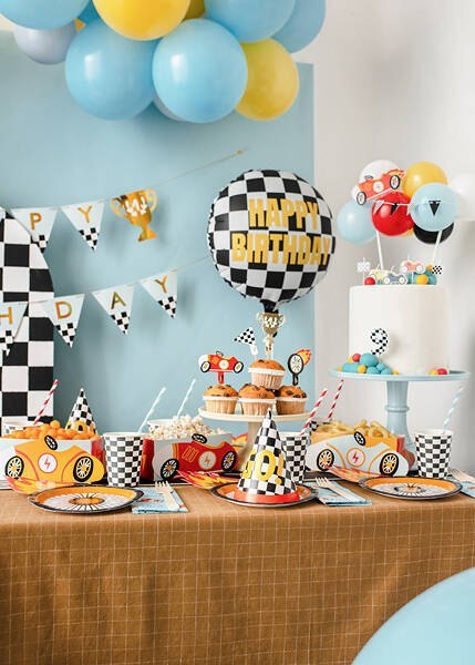Balonowy topper na tort Autko, mix, 29 cm Partydeco Balonowy topper na tort Autko, mix, 29 cm Partydeco