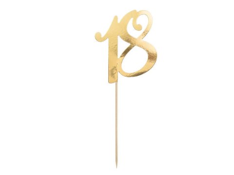 Papierowy topper na tort ''18'', złoty, 20.5cm Partydeco Papierowy topper na tort ''18'', złoty, 20.5cm Partydeco