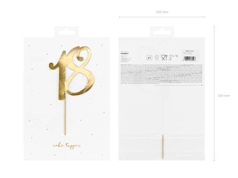 Papierowy topper na tort ''18'', złoty, 20.5cm Partydeco Papierowy topper na tort ''18'', złoty, 20.5cm Partydeco