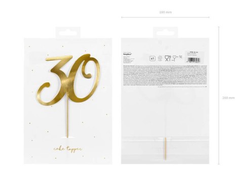 Papierowy topper na tort ''30'', złoty, 20.5cm Partydeco Papierowy topper na tort ''30'', złoty, 20.5cm Partydeco