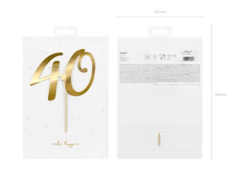 Papierowy topper na tort ''40'', złoty, 20.5cm Partydeco Papierowy topper na tort ''40'', złoty, 20.5cm Partydeco