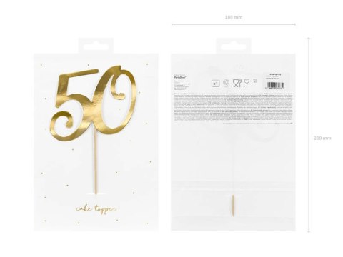 Papierowy topper na tort ''50'', złoty, 20.5cm Partydeco Papierowy topper na tort ''50'', złoty, 20.5cm Partydeco