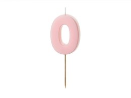 Świeczka urodzinowa Cyferka 0, różowa, 5,5cm Partydeco