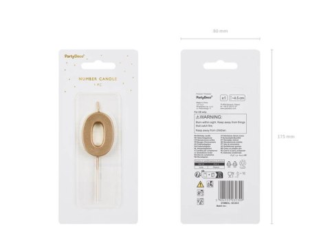 Świeczka urodzinowa Cyferka 0, złota, 5,5cm Partydeco Świeczka urodzinowa Cyferka 0, złota, 5,5cm Partydeco