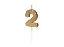 Świeczka urodzinowa Cyferka 2, złota, 5,5cm Partydeco