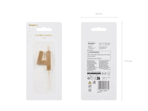 Świeczka urodzinowa Cyferka 4, złota, 5,5cm Partydeco Świeczka urodzinowa Cyferka 4, złota, 5,5cm Partydeco