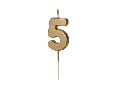 Świeczka urodzinowa Cyferka 5, złota, 5,5cm Partydeco Świeczka urodzinowa Cyferka 5, złota, 5,5cm Partydeco