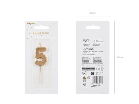 Świeczka urodzinowa Cyferka 5, złota, 5,5cm Partydeco Świeczka urodzinowa Cyferka 5, złota, 5,5cm Partydeco