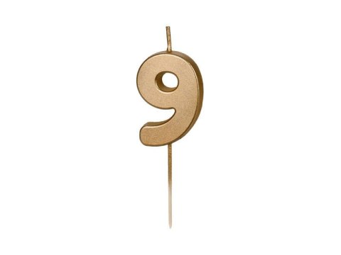 Świeczka urodzinowa Cyferka 9, złota, 5,5cm Partydeco Świeczka urodzinowa Cyferka 9, złota, 5,5cm Partydeco