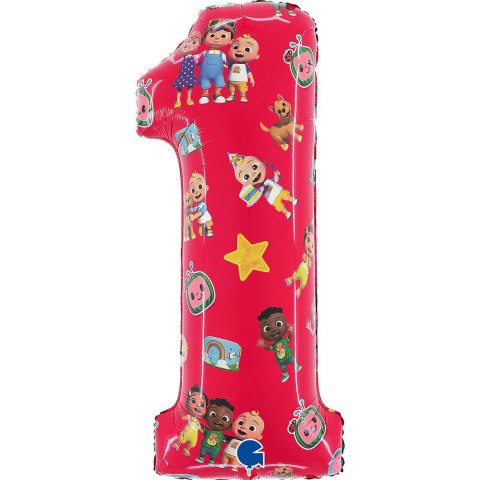 Balon foliowy cyfra 1 CoComelon, 66cm Grabo Balon foliowy cyfra 1 CoComelon, 66cm Grabo