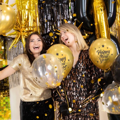 Balony biodegradowalne zestaw Happy New Year czarno-złote 8szt. PartyPal Balony biodegradowalne zestaw Happy New Year czarno-złote 8szt. PartyPal