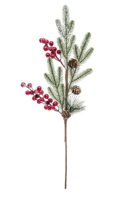 Gałązka leśna z jarzębiną i szyszkami ośnieżona, 65cm Marka niezdefiniowana