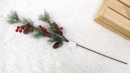 Gałązka leśna z jarzębiną i szyszkami ośnieżona, 65cm Marka niezdefiniowana