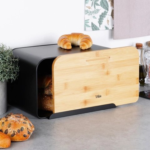 Chlebak Pojemnik z Deską Bambusową Metalowy Czarny VILDE 38 x 28,5 x 18 cm Chlebak Pojemnik z Deską Bambusową Metalowy Czarny VILDE 38 x 28,5 x 18 cm