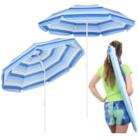 Parasol Plażowy Balkonowy w Paski Regulowany Łamany Solidny ENERO 180 cm Parasol Plażowy Balkonowy w Paski Regulowany Łamany Solidny ENERO 180 cm