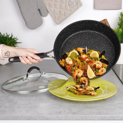 Patelnia granitowa nieprzywierająca z pokrywką STONER 28 cm Patelnia granitowa nieprzywierająca z pokrywką STONER 28 cm