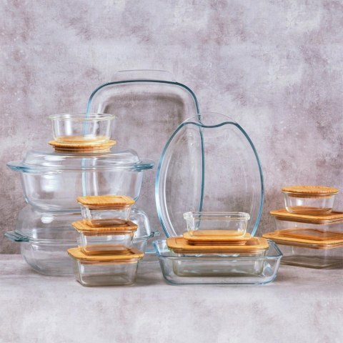 Pojemnik na żywność szklany z bambusową pokrywką i uszczelką naczynie żaroodporne ARIZONA 650 ml Pojemnik na żywność szklany z bambusową pokrywką i uszczelką naczynie żaroodporne ARIZONA 650 ml