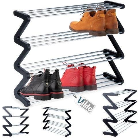Regał Półka na Buty 4-Poziomowy Pojemny Metalowy Czarny VILDE 61,5x19x50 cm Regał Półka na Buty 4-Poziomowy Pojemny Metalowy Czarny VILDE 61,5x19x50 cm