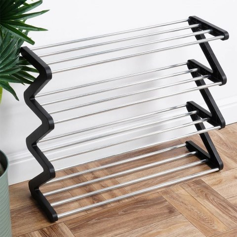 Regał Półka na Buty 4-Poziomowy Pojemny Metalowy Czarny VILDE 61,5x19x50 cm Regał Półka na Buty 4-Poziomowy Pojemny Metalowy Czarny VILDE 61,5x19x50 cm