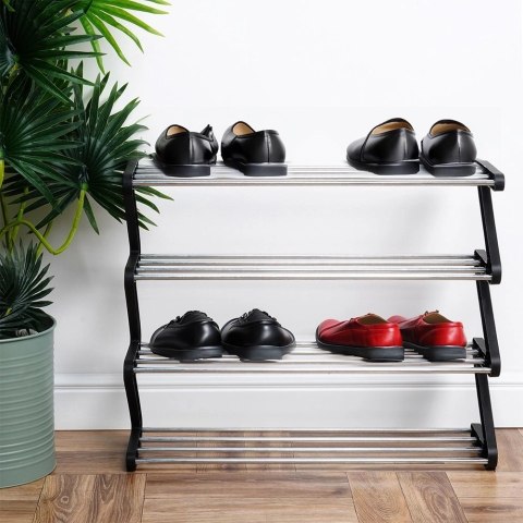 Regał Półka na Buty 4-Poziomowy Pojemny Metalowy Czarny VILDE 61,5x19x50 cm Regał Półka na Buty 4-Poziomowy Pojemny Metalowy Czarny VILDE 61,5x19x50 cm