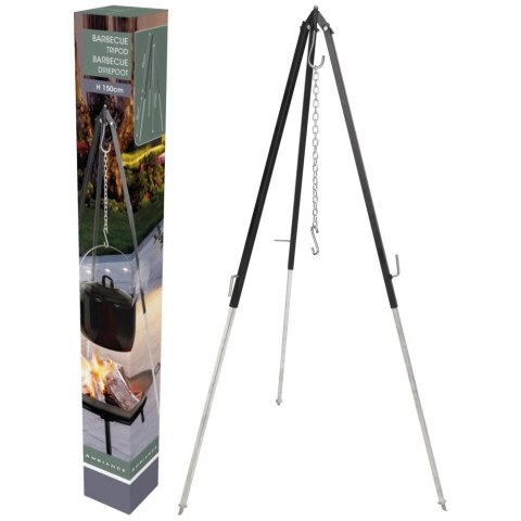 Stojak na kociołek, ruszt grillowy stalowy regulowany trójnóg 150 cm Stojak na kociołek, ruszt grillowy stalowy regulowany trójnóg 150 cm