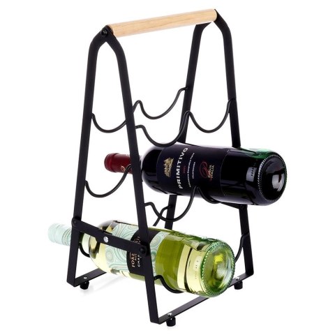 Stojak na wino metalowy czarny 6 butelek 21x38 cm Stojak na wino metalowy czarny 6 butelek 21x38 cm