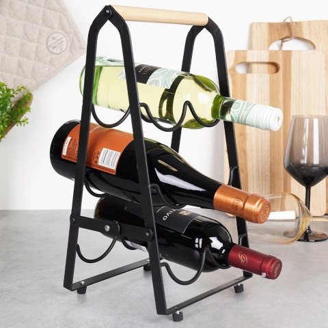 Stojak na wino metalowy czarny 6 butelek 21x38 cm Stojak na wino metalowy czarny 6 butelek 21x38 cm
