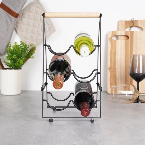 Stojak na wino metalowy czarny 6 butelek 21x38 cm Stojak na wino metalowy czarny 6 butelek 21x38 cm