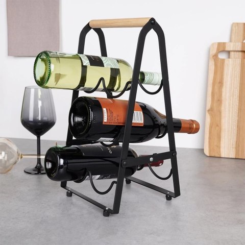 Stojak na wino metalowy czarny 6 butelek 21x38 cm Stojak na wino metalowy czarny 6 butelek 21x38 cm