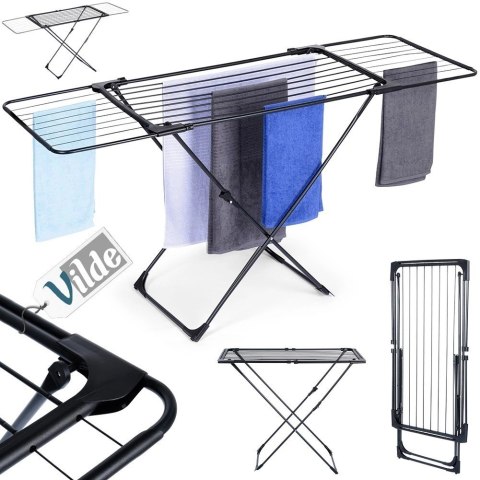 Suszarka na Pranie Metalowa Czarna Rozsuwana XXL Solidna VILDE 108-182 cm Suszarka na Pranie Metalowa Czarna Rozsuwana XXL Solidna VILDE 108-182 cm