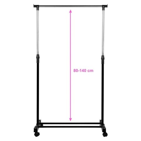 Wieszak na Ubrania Stojący na Kółkach Metalowy Czarny Solidny VILDE 140 cm Wieszak na Ubrania Stojący na Kółkach Metalowy Czarny Solidny VILDE 140 cm