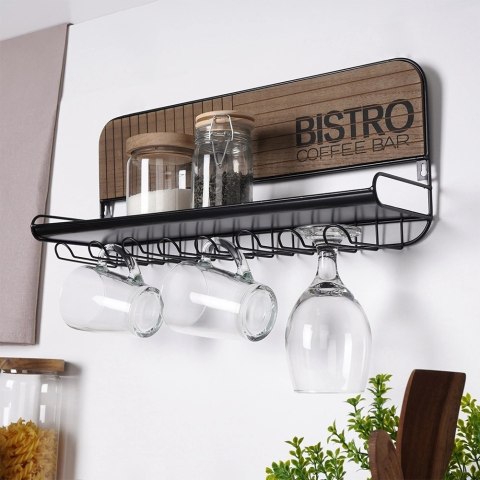 Wieszak na kieliszki, kubki, filiżanki metalowy czarny ścienny BISTRO 48x12x20 cm Wieszak na kieliszki, kubki, filiżanki metalowy czarny ścienny BISTRO 48x12x20 cm