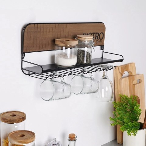 Wieszak na kieliszki, kubki, filiżanki metalowy czarny ścienny BISTRO 48x12x20 cm Wieszak na kieliszki, kubki, filiżanki metalowy czarny ścienny BISTRO 48x12x20 cm